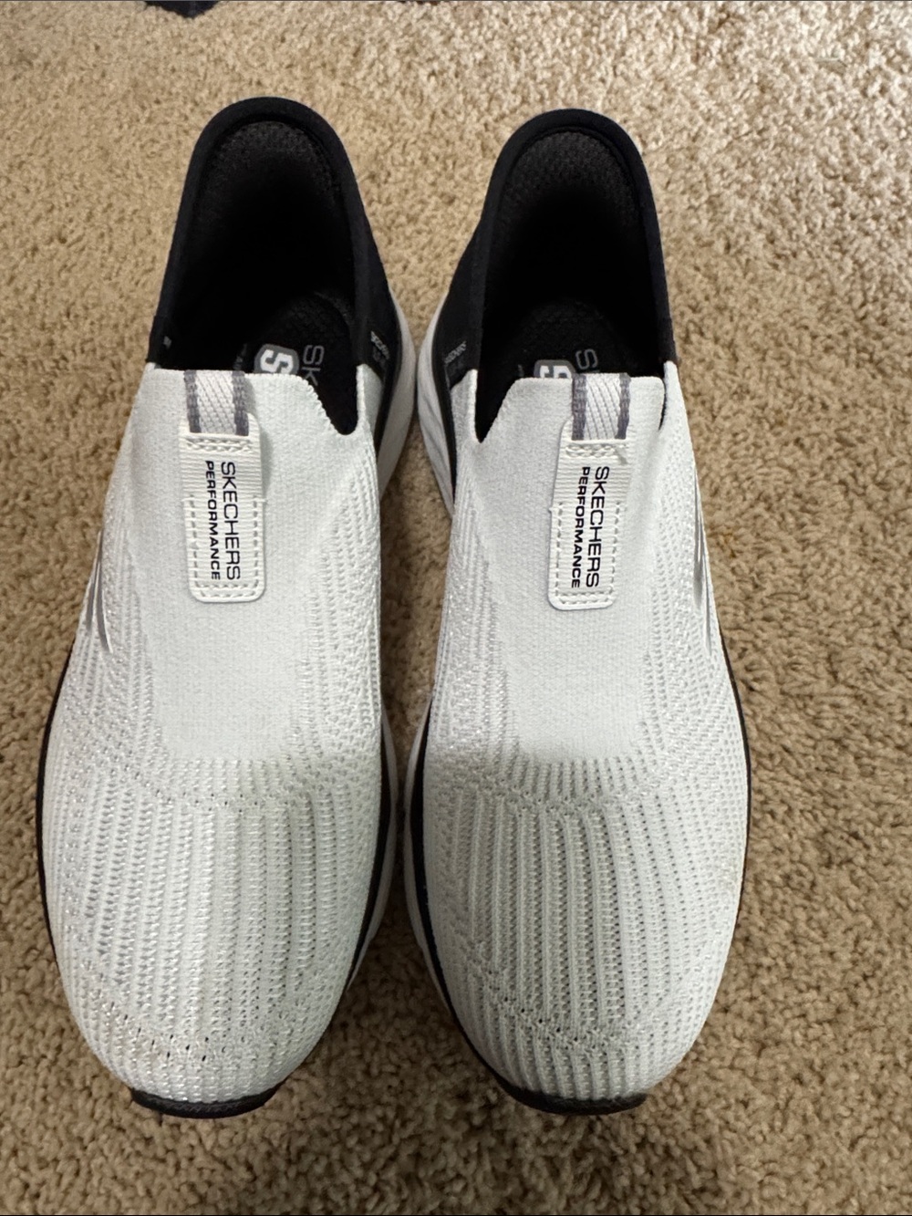 Skechers Slip-On Knit Athletic Sneakers - White & Black